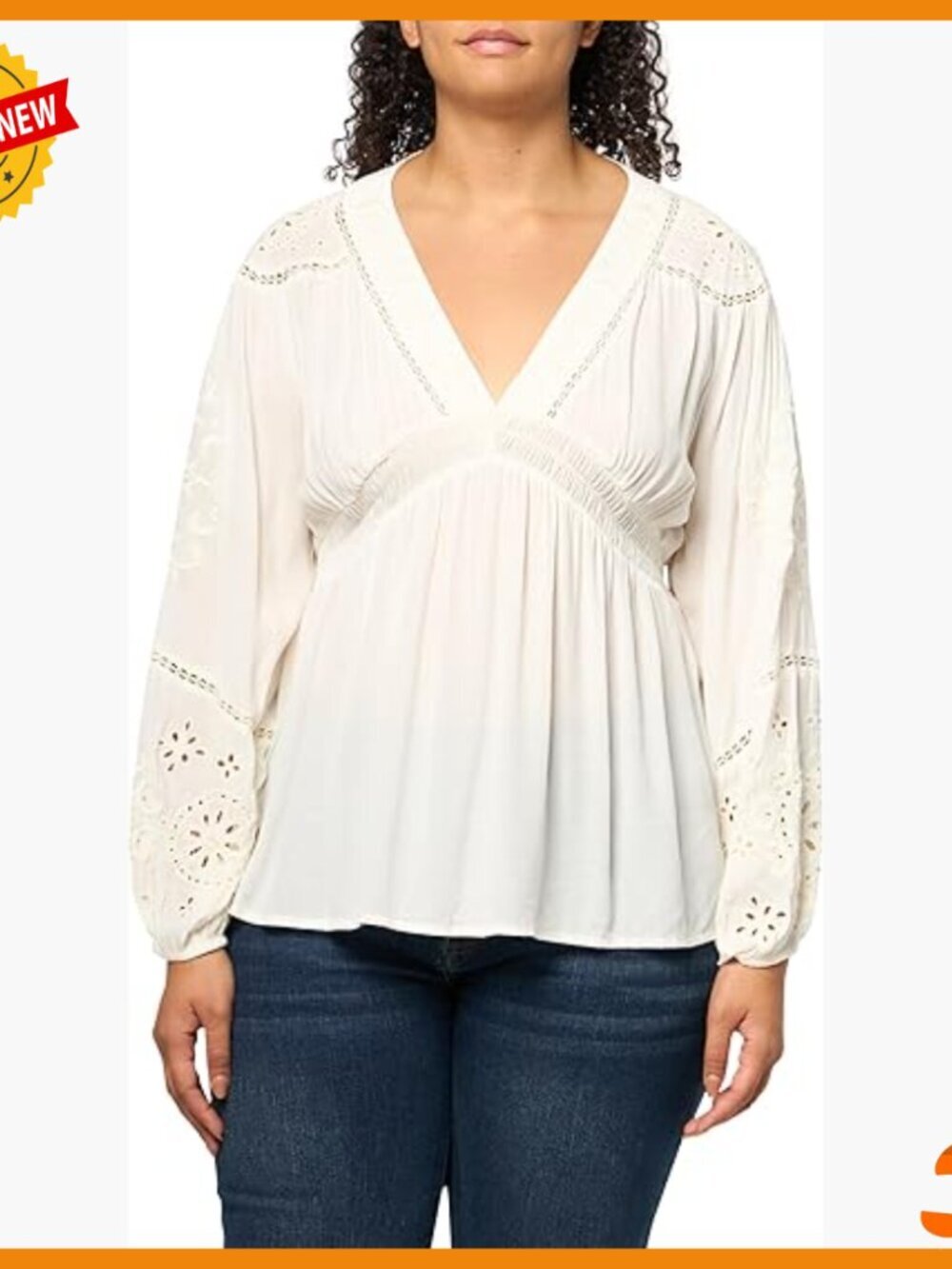 Long Sleeve Viscose Blouse with Cutwork Smocked Detail